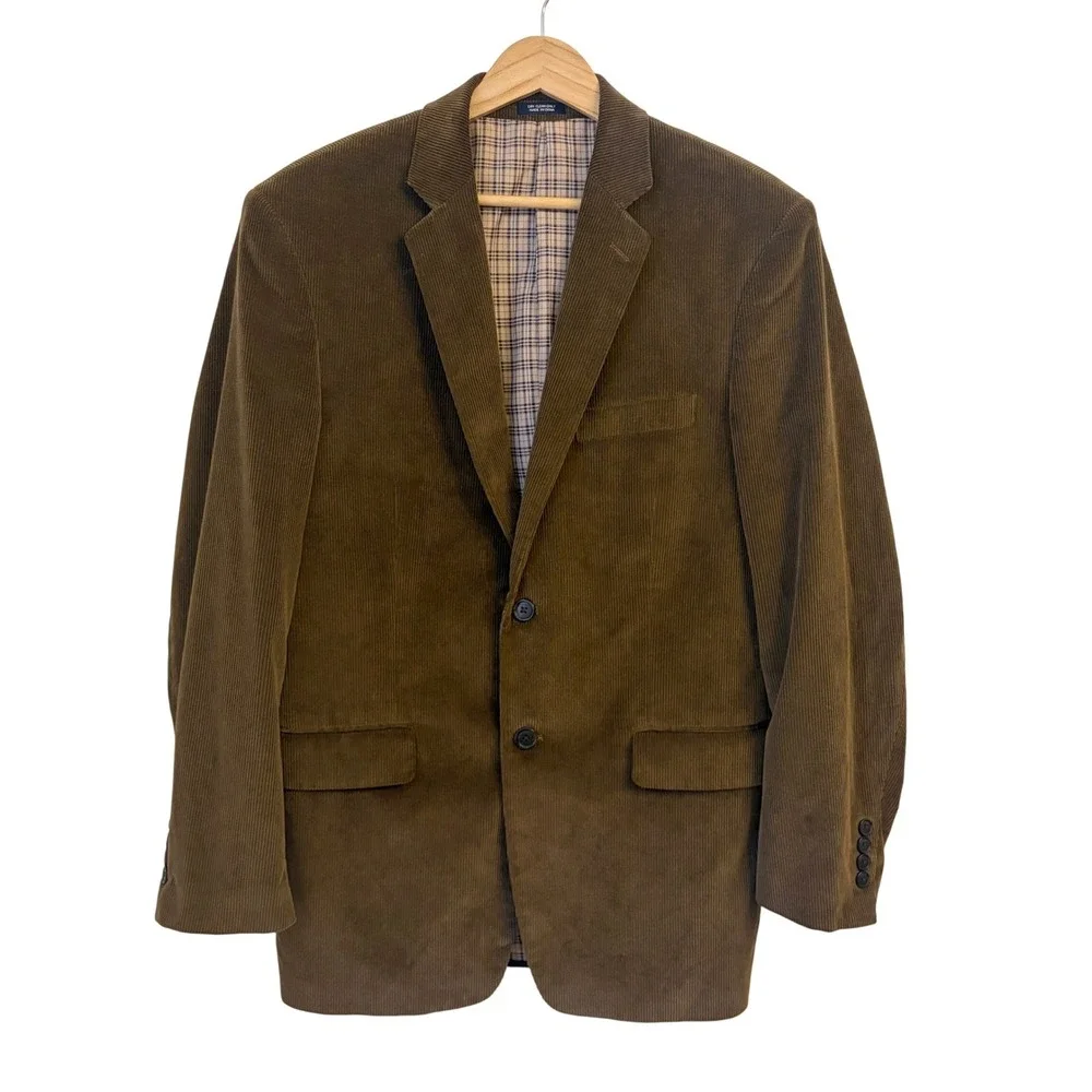 Saddlebred Mens Brown Corduroy Blazer 40R Sports Coat Jacket Cotton Academia